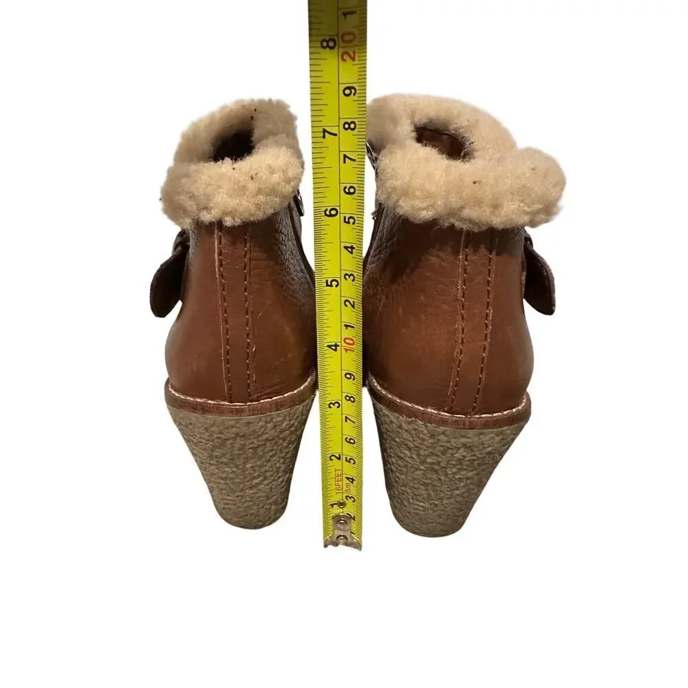 Sam Edelman Leather Size 7 Tan Brown Sherpa Lined Wedge Booties